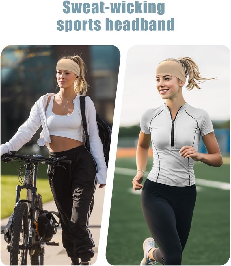 SRLLBBY 4 PCS Double-Layer Workout Headbands, Stretchy Sports Sweatband for Men and Womem, Sweat Wicking Hairbands for Running - Image 3